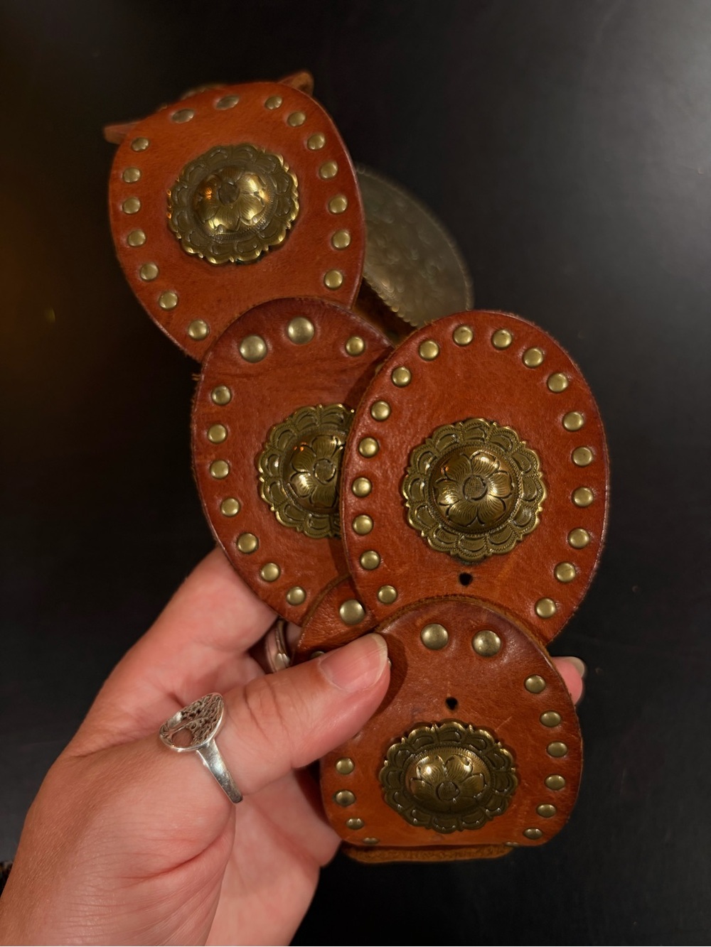 Vintage 1996 Fossil Genuine Leather Concho Belt Brown Studded Western Boho S - Picture 7 of 9